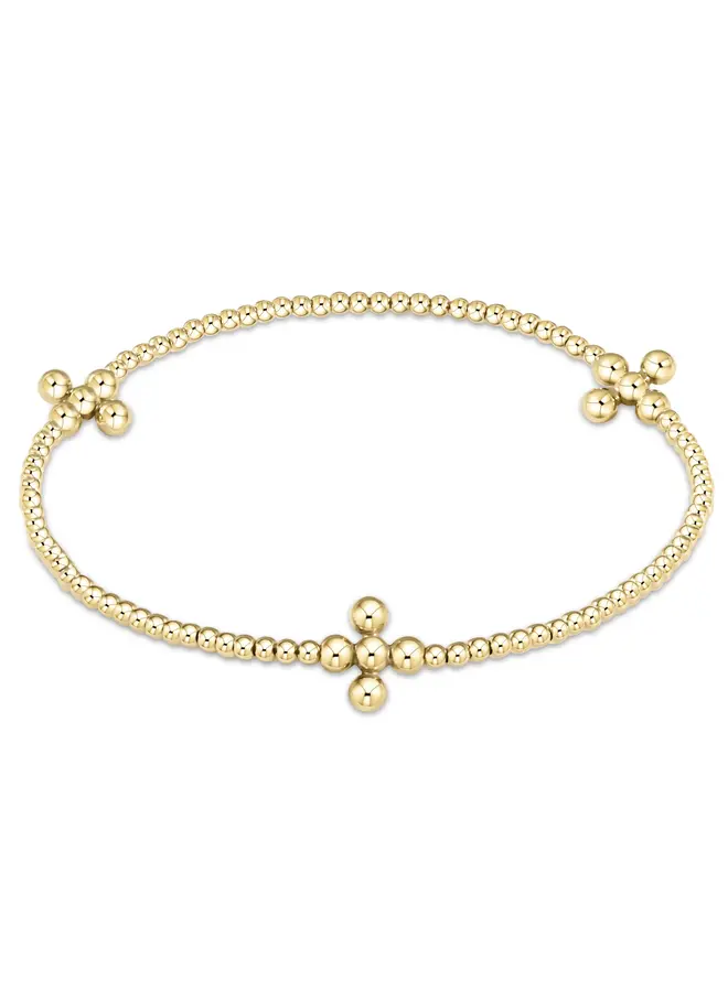 Signature Cross Gold Pattern Bead Bracelet - 3mm Bead Gold
