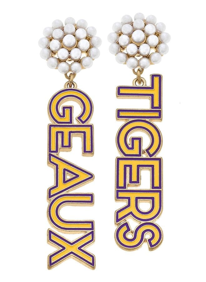 LSU Geaux Tigers Pearl Cluster Earrings