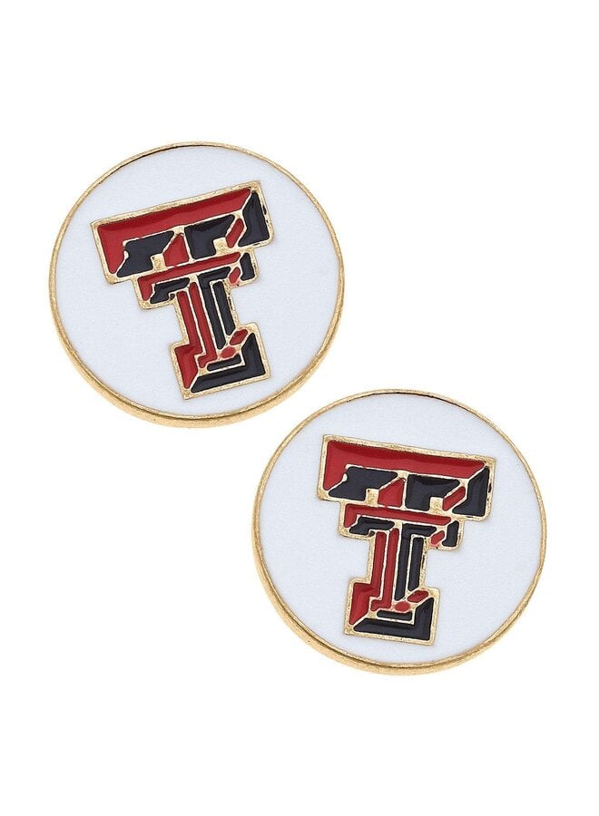 Texas Tech Enamel Disc Stud Earrings White