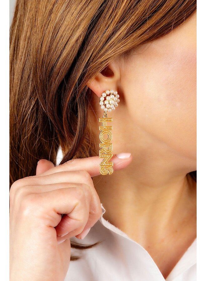 UT Horns Pearl Cluster Drop Earrings