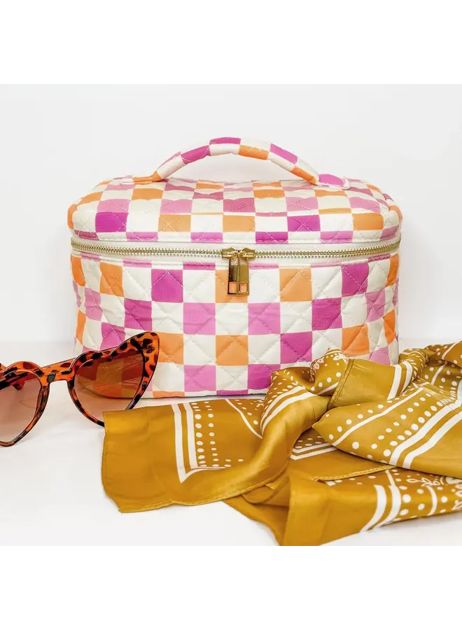 Checkered Pattern Cosmetic Bag