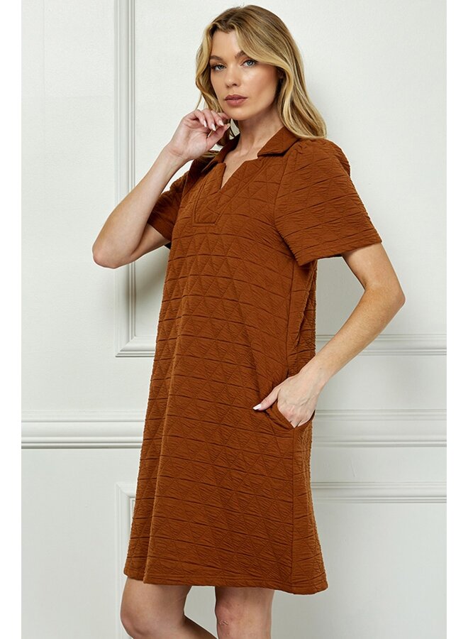 Quilted Collared Dress Rust