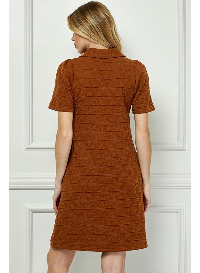 Quilted Collared Dress Rust