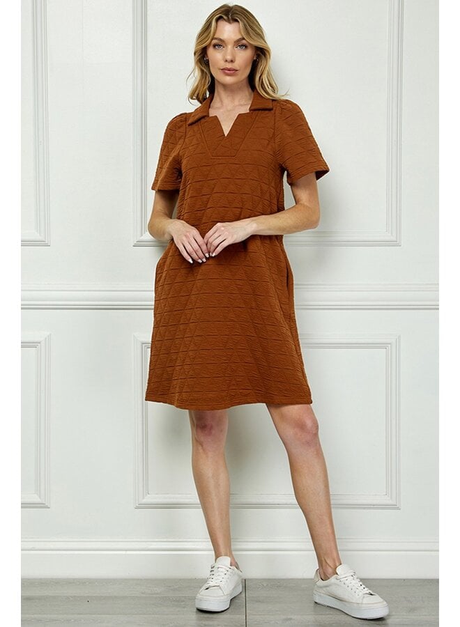 Quilted Collared Dress Rust