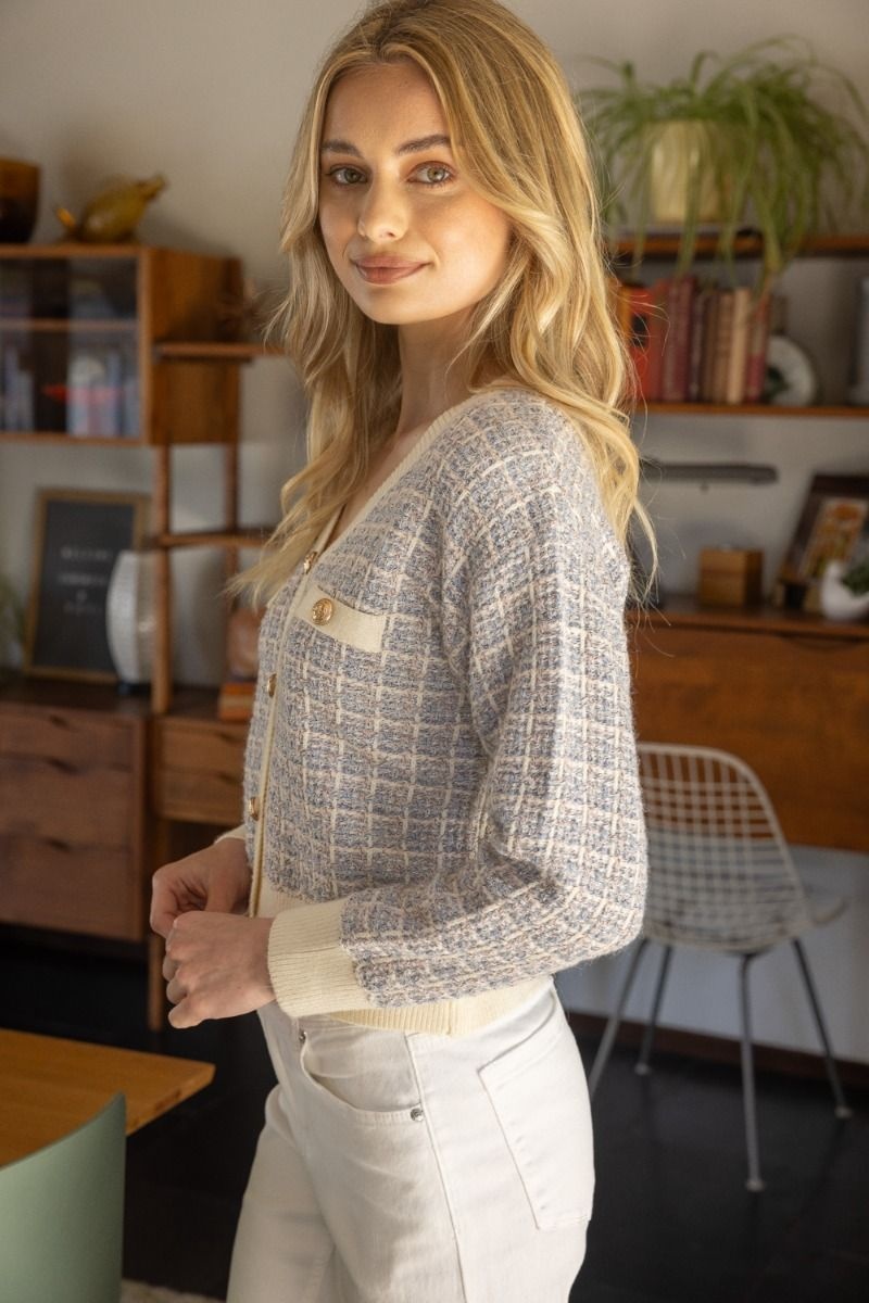 Tweed Gold Button Knit Cardigan - Shop Barron's Tweed Gold Button Knit Cardigan - Shop Barron's