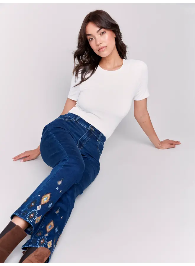 Beaded Embroidery Pant Indigo