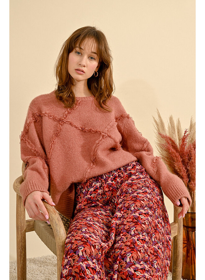 Knitted Sweater with Lace Trim Pink