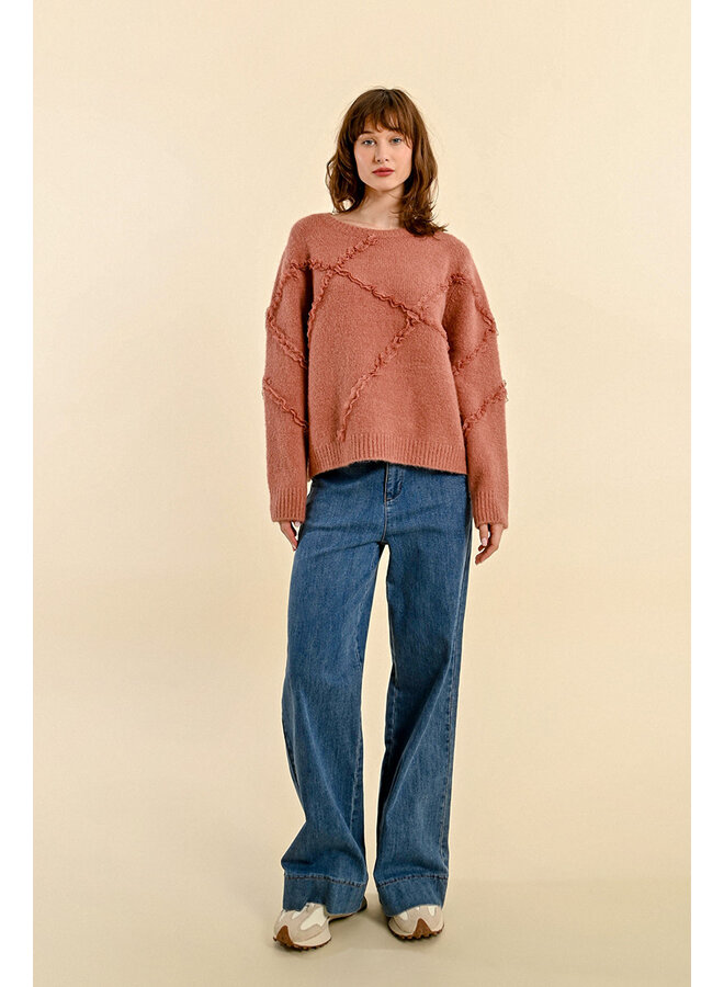 Knitted Sweater with Lace Trim Pink