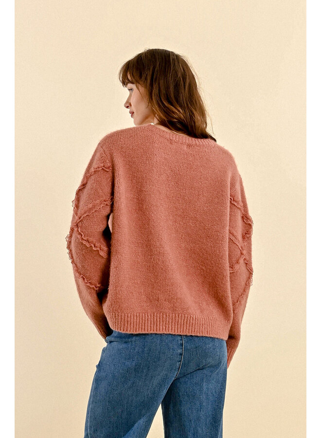 Knitted Sweater with Lace Trim Pink