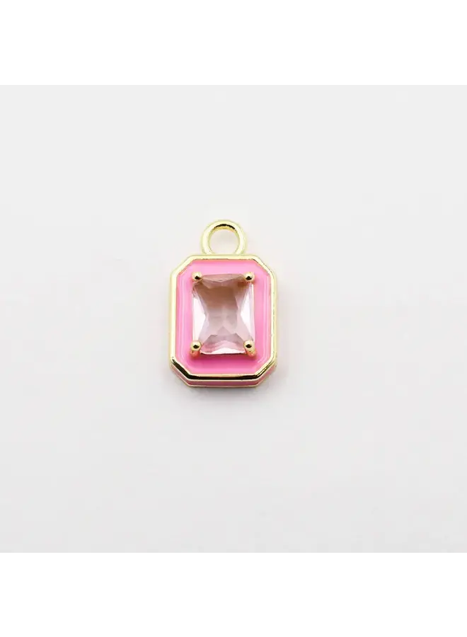 Pink Enamel Pendant with Crystal Charm