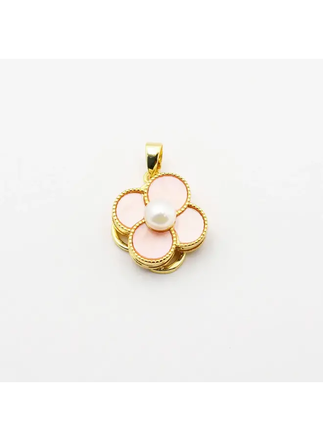 Pink Enamel Flower with Pearl Spinning Charm