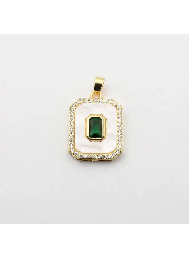 Rectangle Pendant with Emerald Charm