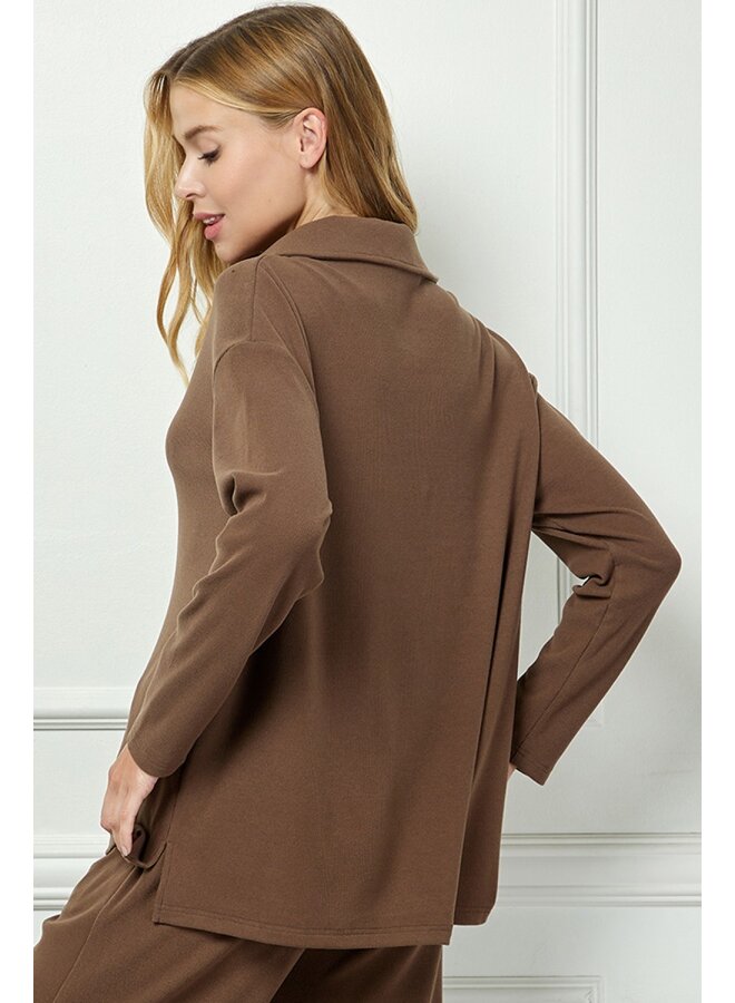 Collared Fleece Long Sleeve Top Mocha
