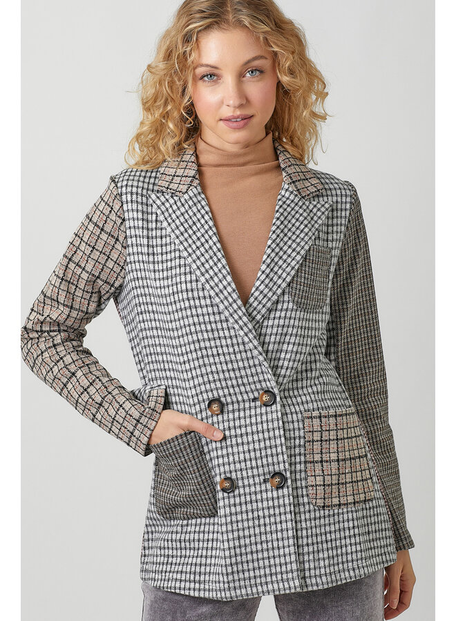 Mixed Plaid Double Breast Blazer