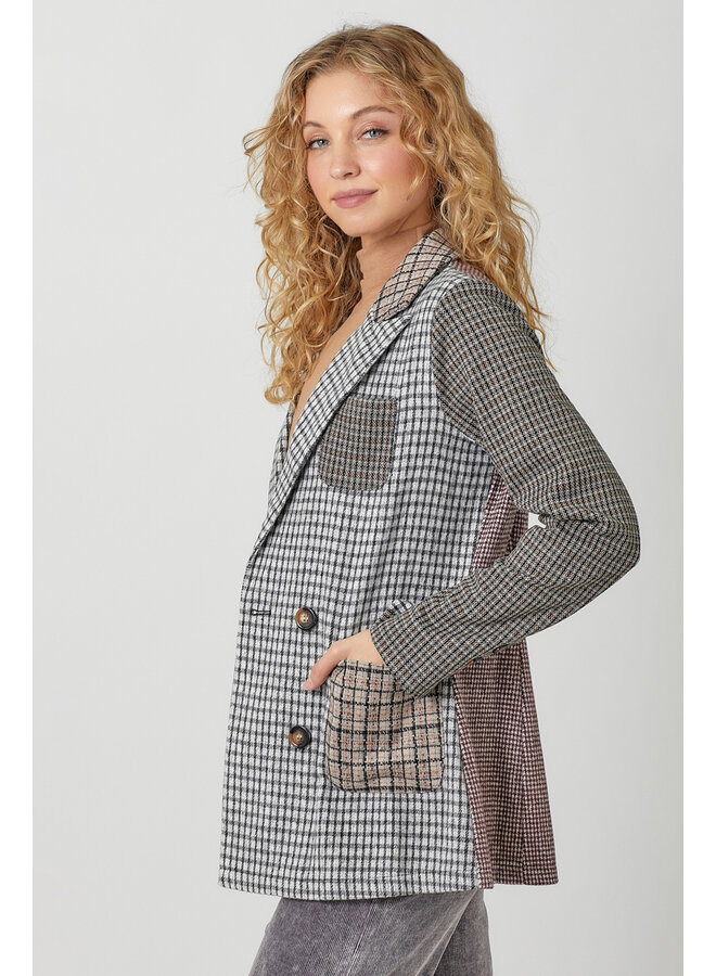 Mixed Plaid Double Breast Blazer