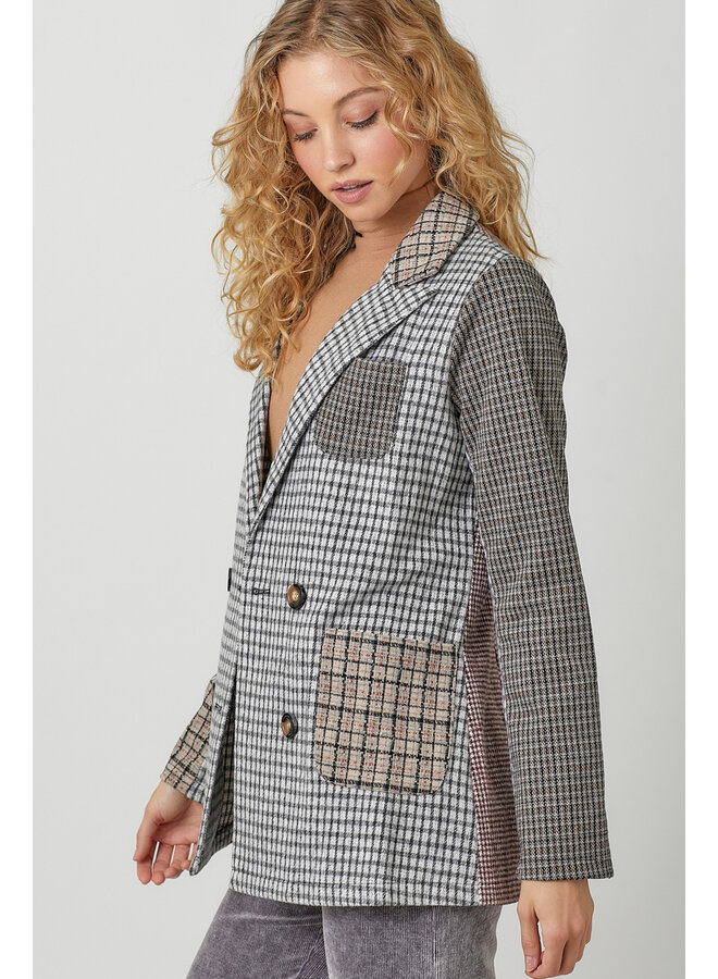 Mixed Plaid Double Breast Blazer