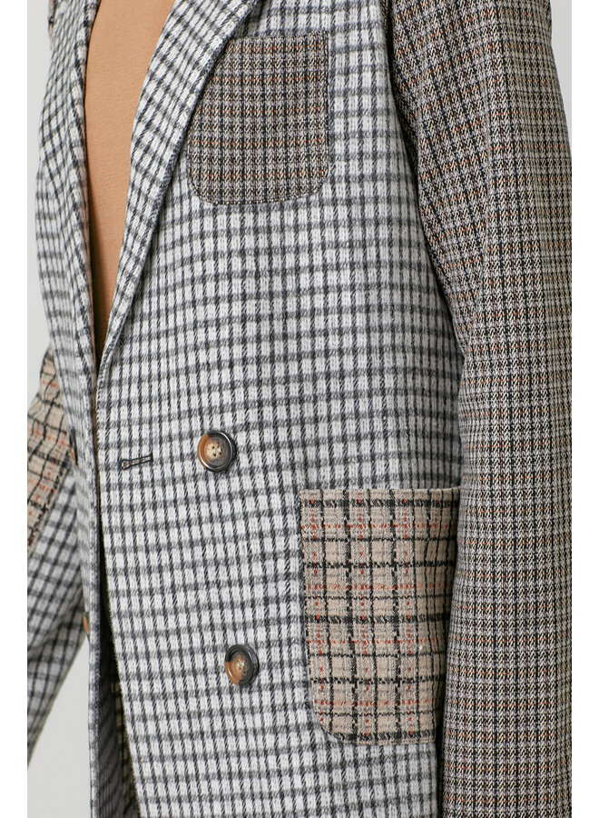 Mixed Plaid Double Breast Blazer