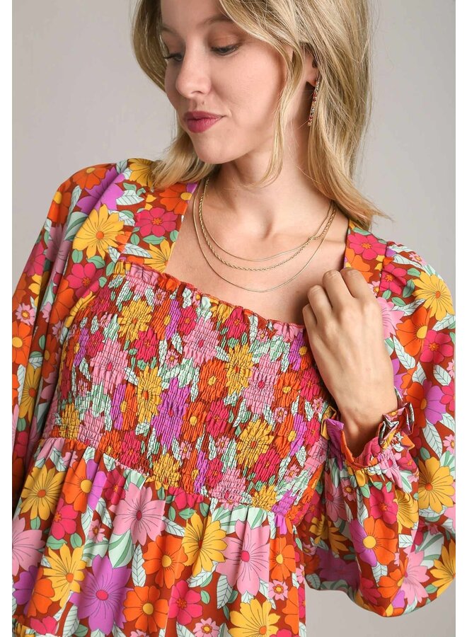 Floral Print Square Neckline Maxi Dress