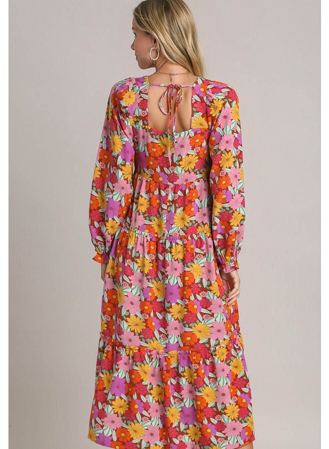 Floral Print Square Neckline Maxi Dress