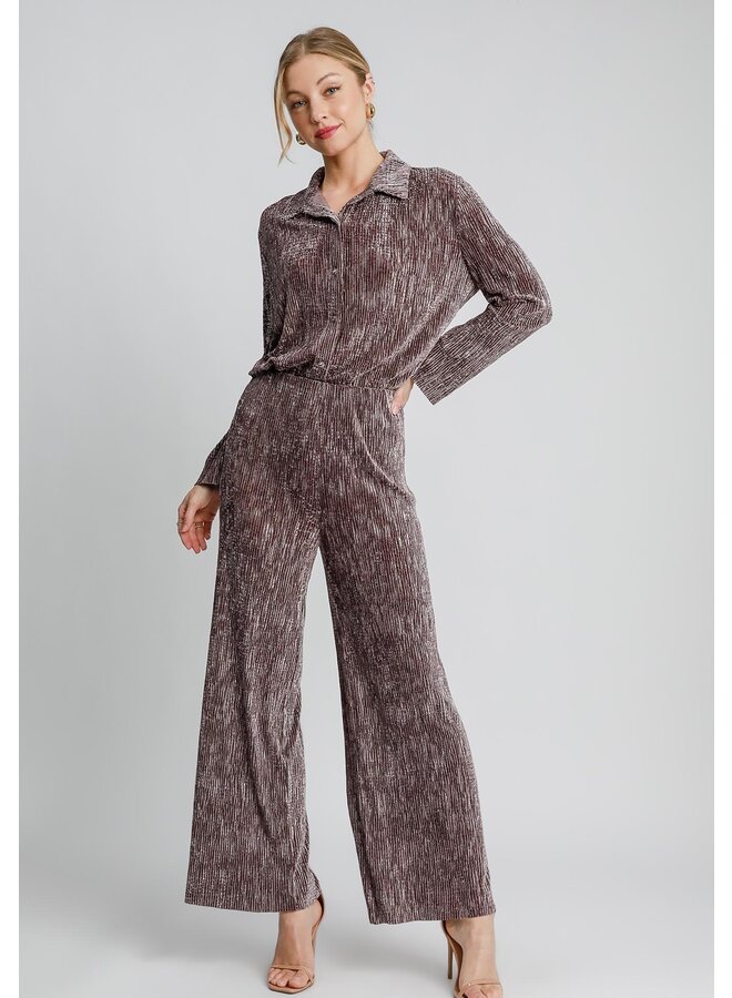 Textured Velvet Wide Leg Pants Mushroom