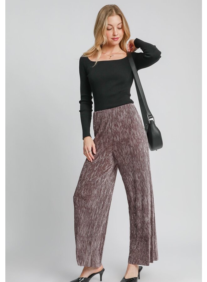 Textured Velvet Wide Leg Pants Mushroom