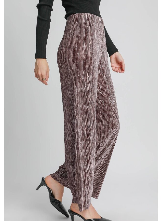 Textured Velvet Wide Leg Pants Mushroom
