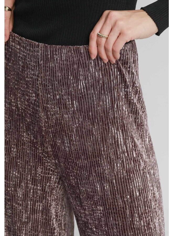 Textured Velvet Wide Leg Pants Mushroom