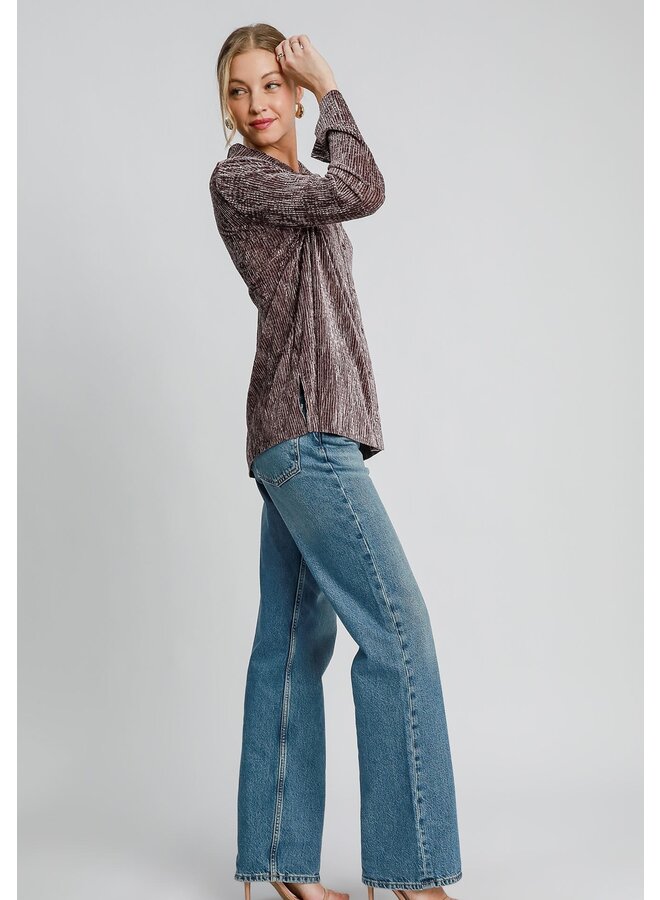 Velvet Collared Button Down Shirt Mushroom