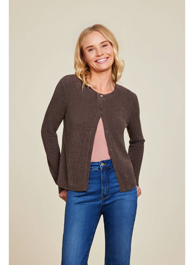 CozyChic Ultra Lite Ribbed Button Cardigan Java