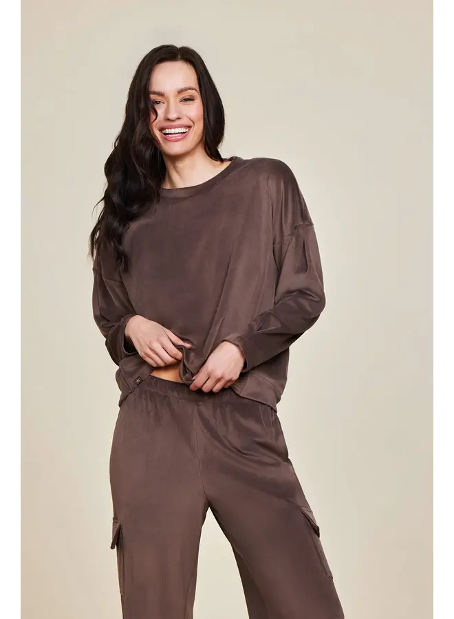 LuxeChic Tucked Sweatshirt Java