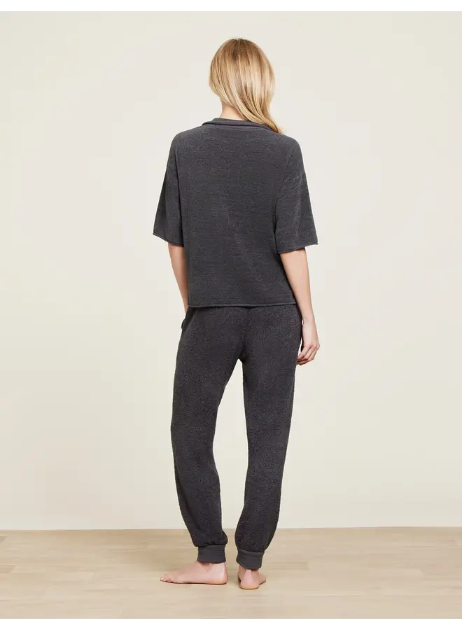 CozyChic Ultra Lite Collared Short Sleeve Top Carbon