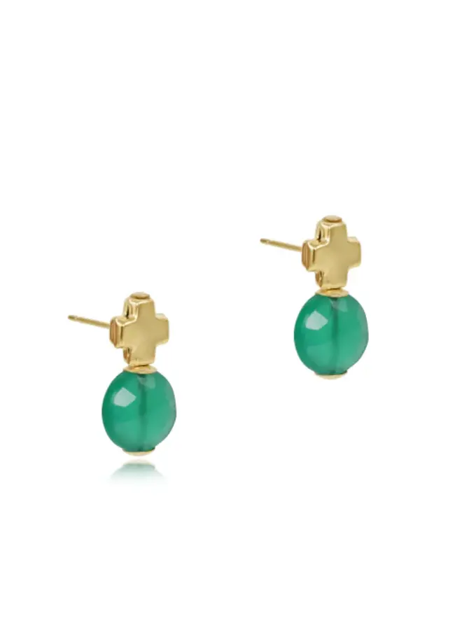 Signature Cross Gold Stud - Green Onyx