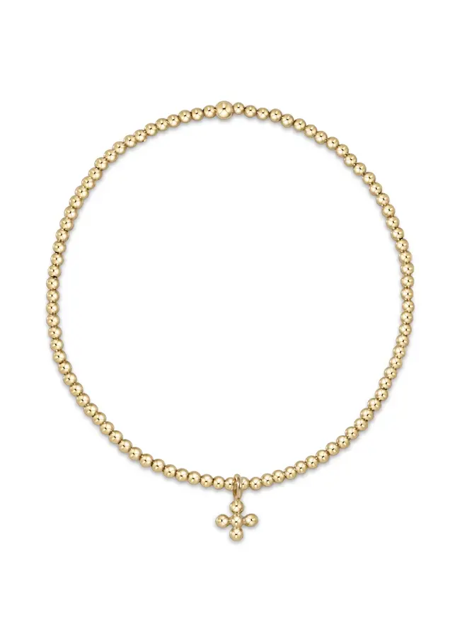 Classic Gold 2mm Bracelet - Beaded Signature Cross Small Gold Charm