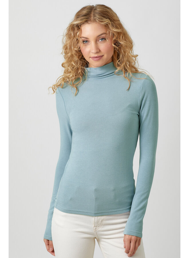 Knit Mock Neck Long Sleeve Top Soft Blue