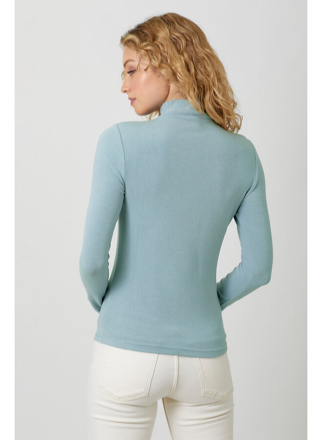 Knit Mock Neck Long Sleeve Top Soft Blue