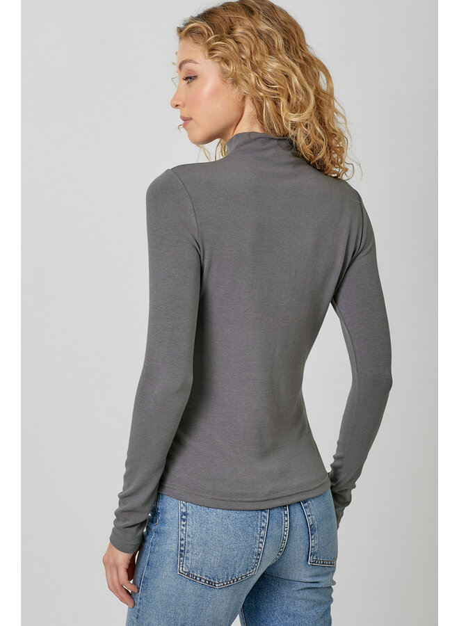 Knit Mock Neck Long Sleeve Top Charcoal
