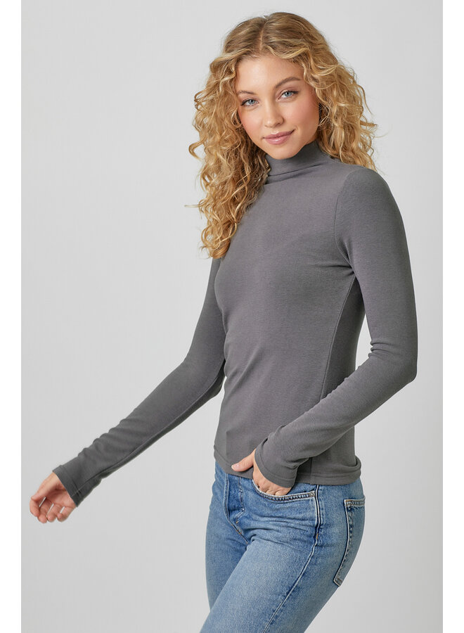 Knit Mock Neck Long Sleeve Top Charcoal