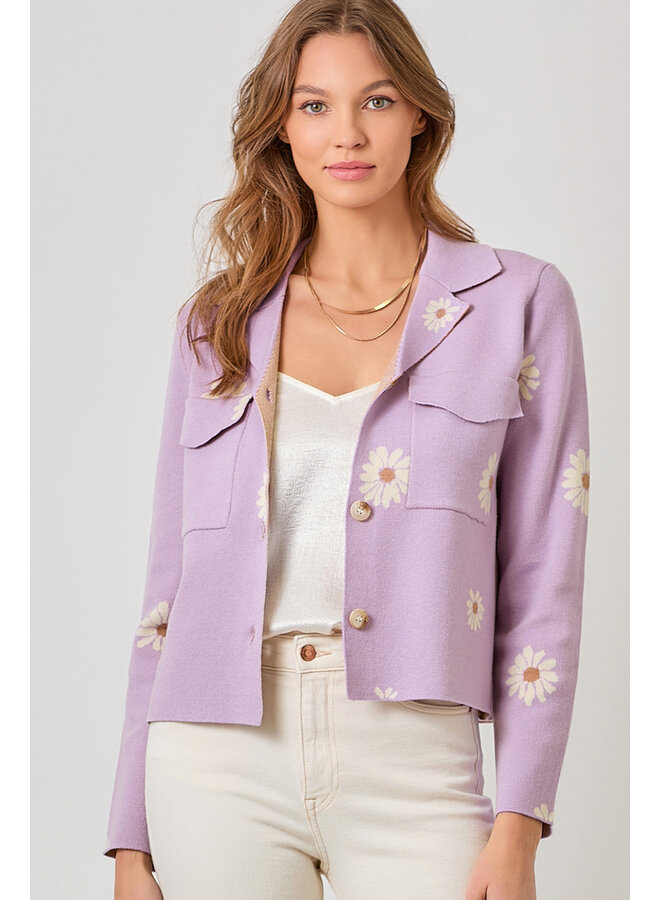 Flower Patterned Sweater Jacket