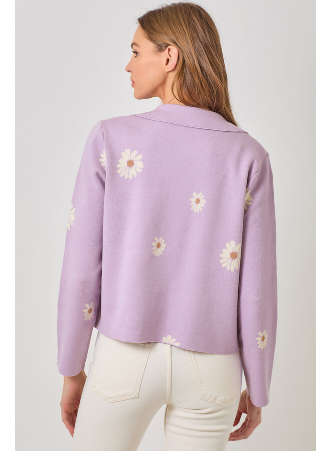 Flower Patterned Sweater Jacket