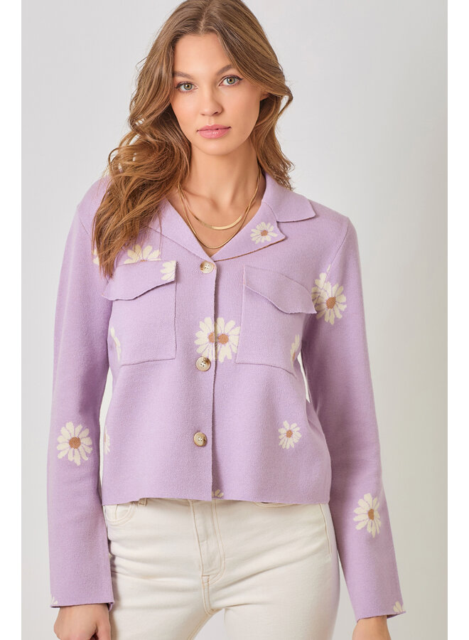 Flower Patterned Sweater Jacket