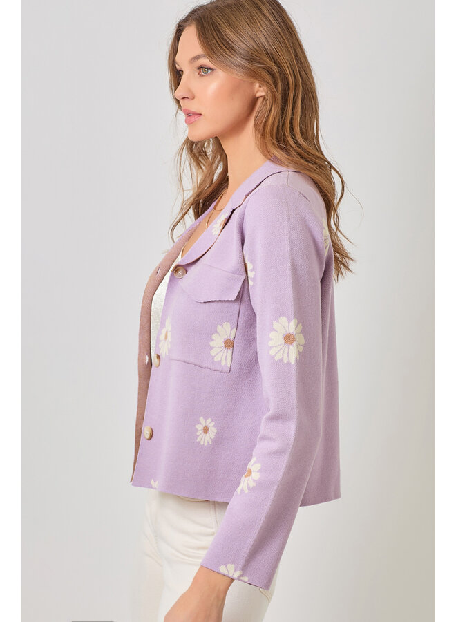 Flower Patterned Sweater Jacket
