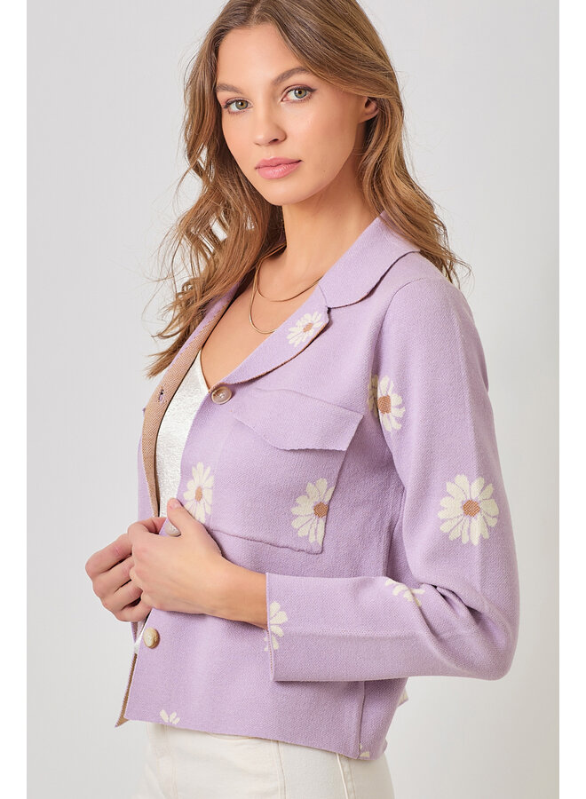 Flower Patterned Sweater Jacket