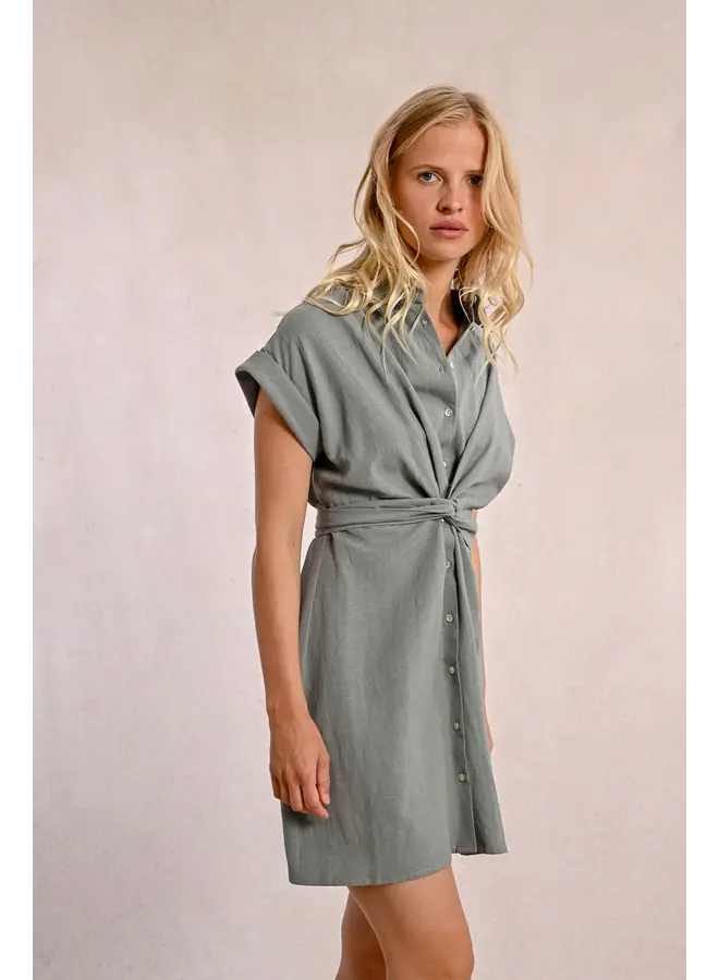 Linen Sage Green Dress w/ Bow