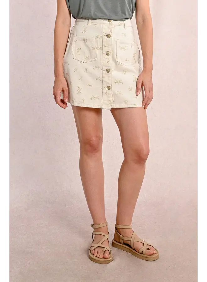 Denim Floral Skirt Cream