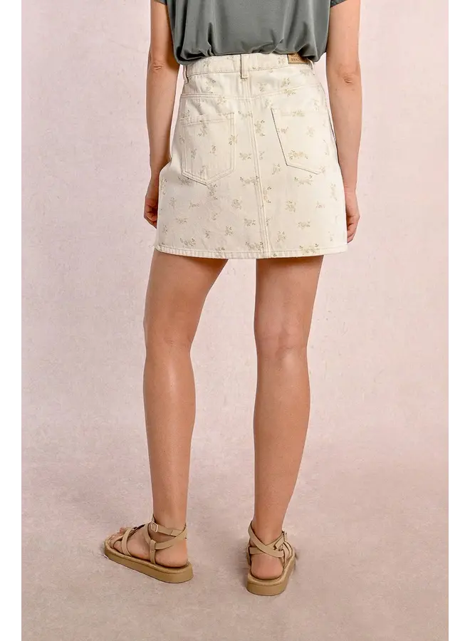 Denim Floral Skirt Cream