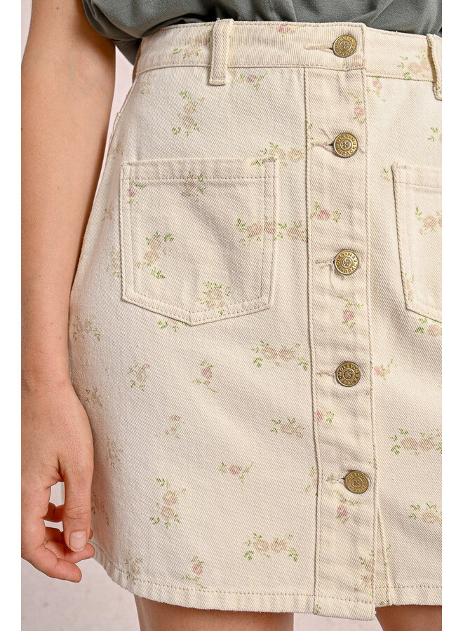 Denim Floral Skirt Cream