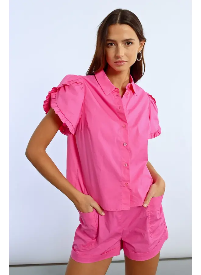 Button Down Top w/ Ruffle Sleeves Pink