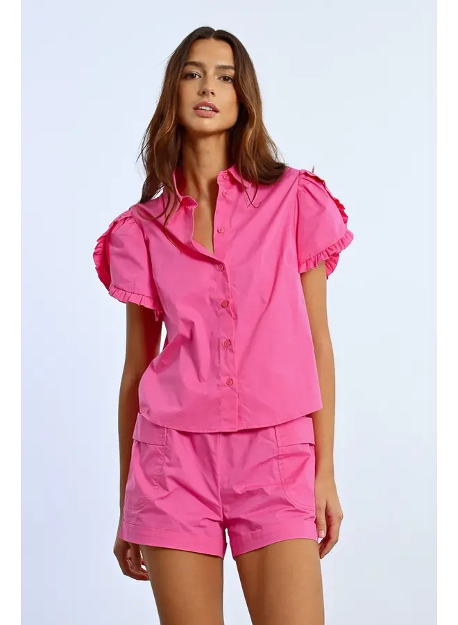 Button Down Top w/ Ruffle Sleeves Pink