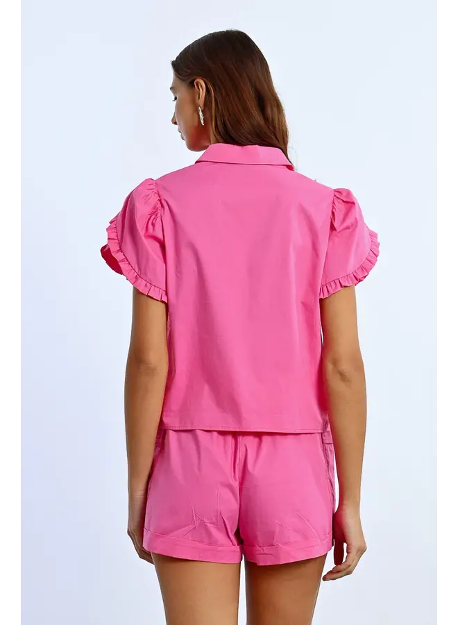 Button Down Top w/ Ruffle Sleeves Pink