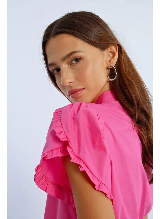 Button Down Top w/ Ruffle Sleeves Pink